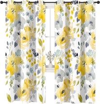 Gray Yellow Blue Curtains For Living Room, Floral Vintage Summer, 52 X 8... - $40.95
