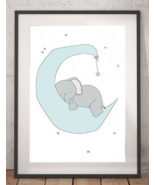 Baby elephant, moon, blue, canvas, acrylic colors, wall art, house decor - $40.00+