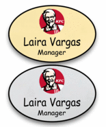1 GOLD &amp; 1 SILVER OVAL KFC PERSONALIZED NAME BADGES MAGNETIC FASTENER - $41.23 CAD