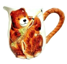 Brown Bear Kitchen Pitcher with Fishing Pole Stoneware Rope Handle Rod R... - $506.25 MXN