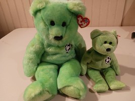 TY Beanie Babies AND Buddies Kicks The Green Bear With Soccer Ball On Chest Bean - $19.99