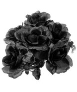 6-Stem 14&quot; Artificial Black Rose Bouquets with Spiders Floral Halloween ... - £10.94 GBP