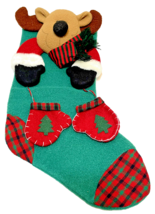 Vintage Plush Stuffed Reindeer with Mittens and Scarf Christmas Stocking 19 inch - £11.73 GBP