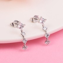 925 Sterling Silver Sparkling Round &amp; Square Drop Earrings With Clear CZ Dangle  - £14.23 GBP