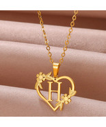 Gold Color Dainty Flower Initials Necklace Women Girl Stainless Steel He... - $223.87 MXN