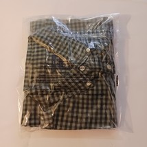 Gap Slim Button Down Collared Men's Off White & Dark Green Plaid Shirt Size L image 9