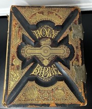 Antique 1800s Pictorial Family Holy Bible The Pronouncing Edition Illustrated - £246.51 GBP