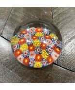 Vintage Millefiori Flower 2 &quot; Art Glass Paperweight Red Yellow Blue - $363.49 MXN