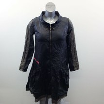 E S H A Women&#39;s Retro Rocker Style Full Zip Dress Size Medium Black Faux Leather - £9.01 GBP