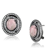 Gunmetal Black Plated Stainless Steel Oval Halo Style Light Rose Coral E... - $17.10