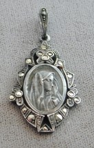Antique Sterling &amp; Marcasite Virgin Mary Madonna Lavalier Medal Germany - $29.99