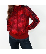 Adidas Firebird Red Black Floral Print Track Top Women Sport Jacket - £43.24 GBP
