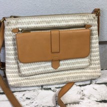 FOSSIL Kinley Crossbody Bag Purse Canvas Leather White and Camel - £38.91 GBP