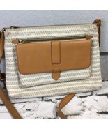 FOSSIL Kinley Crossbody Bag Purse Canvas Leather White and Camel - £39.65 GBP