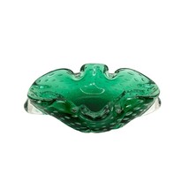 Murano MCM Bullicante Emerald Green and Clear Glass Ashtray - £100.16 GBP