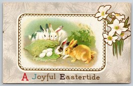 1900s Postcard Of A Joyful Eastertide Four Bunny Rabbits &amp; Easter Eggs Embossed - £12.19 GBP