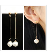 Long Tassel Simulated White Pearl Drop Earrings Women 18k Gold Plated Je... - $301.77 MXN