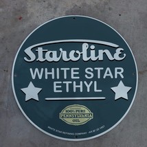 Vintage 1957 Staroline White Star Ethyl Refining Oil Porcelain Gas &amp; Oil Sign - £97.78 GBP