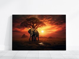 Elephant Canvas Photo, Animal Print, African Elephant Wall Art Painting Sunset - £19.55 GBP+