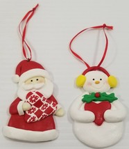 AG) Vintage Lot of 2 Clay Christmas Tree Ornaments Snowman Santa Claus - £7.74 GBP