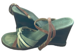 Coach Leather Strappy Sandals  Stacked Wood Wedges “Trista” Women’s Size 9 - £13.56 GBP
