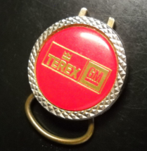 GM Terex Key Chain Gold Print on Red Background with Silver Colored Surround - $8.99