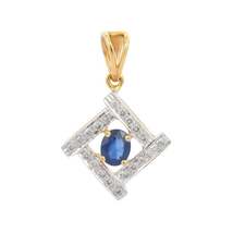18K Yellow Gold Square Blue Sapphire Studded Diamond Pendant in Womens Jewelry - £478.30 GBP