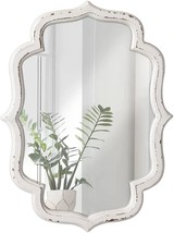 Farmhouse Wood Quatrefoil Small Mirror, Vintage Scalloped Wall Mirror Decorative - £35.01 GBP