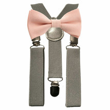 Matching Braces and Blush Pink/Peach Cotton Bow Tie Set Kids Children Boys - £7.52 GBP