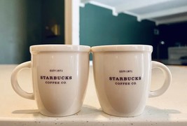 2x Starbucks 2006 Mini White Demitasse Espresso Cup 3 Oz Brown Logo - $37.39