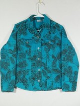 Womens Chicos Floral Jacket Denim Long Sleeve Sz 0  - £11.73 GBP