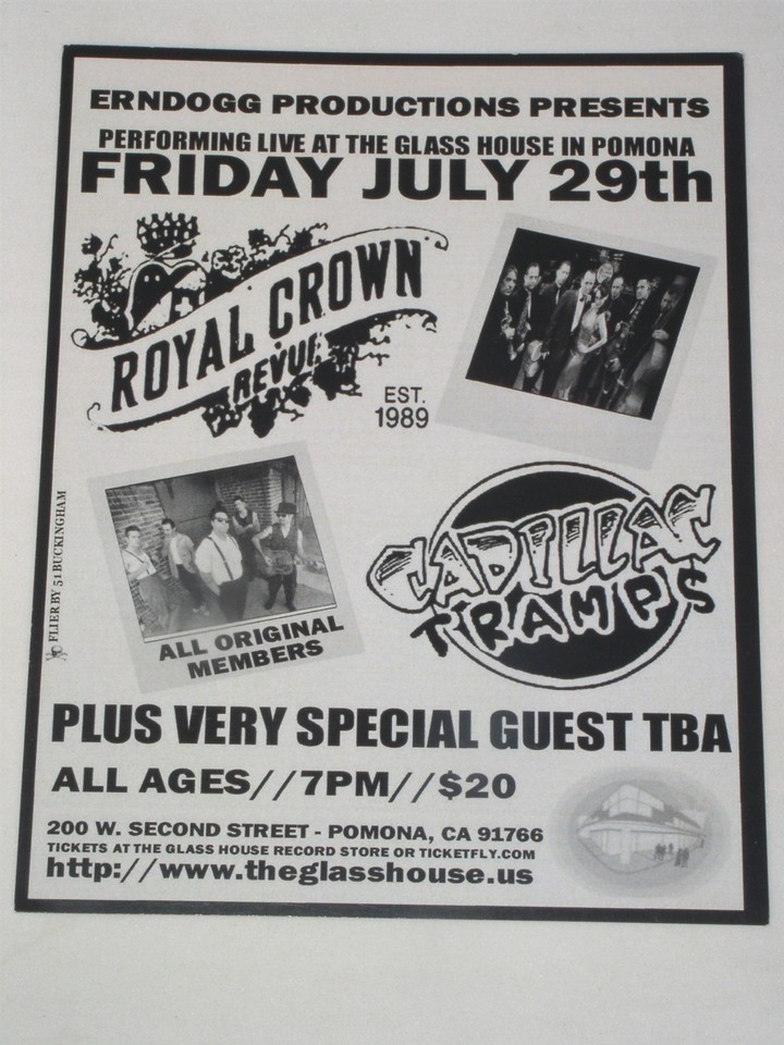 Royal Crown Revue Concert Promo Ad Glass House 2011 Pomona Cadillac Tramps - $19.99