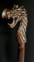 Walking Stick Wooden Cane Style Vintage Dragon Head Copper Antique Metal Handle  - £28.46 GBP