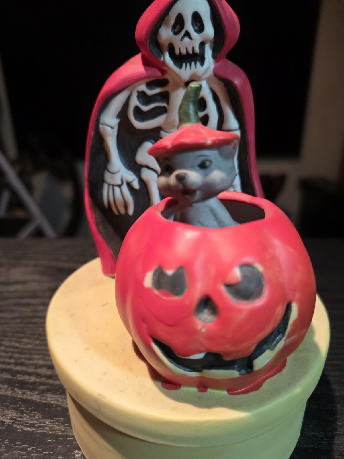 Phantom Of The Opera Skeleton Cat Jack-O-Lantern Animated Halloween Music Box Item image 2