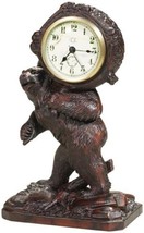 Mantel Clock MOUNTAIN Lodge Upright Smiling Bear with Back Pack Oxblood Red - £202.96 GBP