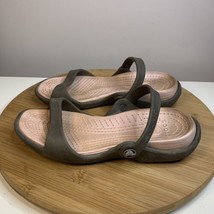 Crocs Cleo Flats Womens Size 6 Sandals Strappy Brown Pink Slide Flip Flop - £15.78 GBP