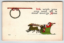 Santa Claus Christmas Postcard Sled Reindeer Bergman 1913 Series 7010 Vintage - £6.00 GBP