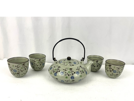 5 PC Hand Painted Porcelain Tea Sake Floral Teapot with 4 Cups Dishwashe... - $22.49