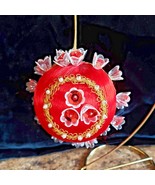 Handmade Red Satin Ball Ornament Beaded Sequins Rick Rack Gold Vintage 4&quot; - $8.90