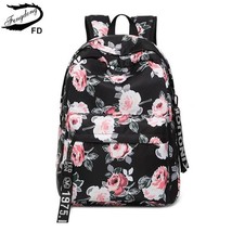 Rls black flower backpack floral book bag school bags for girls bagpack female back bag thumb200