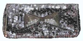Vintage Purse Silver Sequin Clutch Bow Motif La Regale 1950S - $30.29