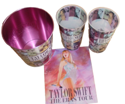 Amc &quot;Taylor Swift The Eras Tour&quot; Set: Tin Popcorn Bucket, 2 Plastic Cups, Poster - £13.72 GBP