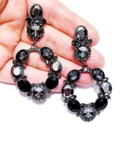 Black Gray Chandelier Earrings, Gift for Her, Bridesmaid Rhinestone Earr... - $36.78