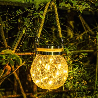 Outdoor Led Solar Garden Light Ball Gl Jar Crack Hanging Lamp Balcony Layout Dec - £74.42 GBP