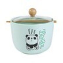 Green Lucky Panda With Flowers Ceramic Donburi Ramen Bowl With Chopstick... - $18.99