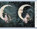 Romance Comic Paper Moon Face Spooning In the Moon Dual View DB Postcard N9 - £16.33 GBP