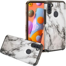 For Samsung Galaxy A11 - Hard Hybrid Armor Phone Case Cover White Marble Pattern - £11.94 GBP