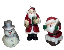 3 Christmas Wax Candles Santa Claus Snowman Read See Photos - $7.83