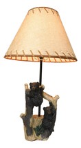 Rustic Woody Forest River Run Black Bears With Cub Rowing Canoe Boat Table Lamp - £74.94 GBP