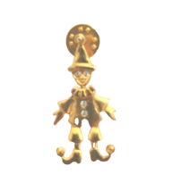 Vintage Gold Tone Moving Clown Jester with Rhinestones pin brooch - £10.43 GBP